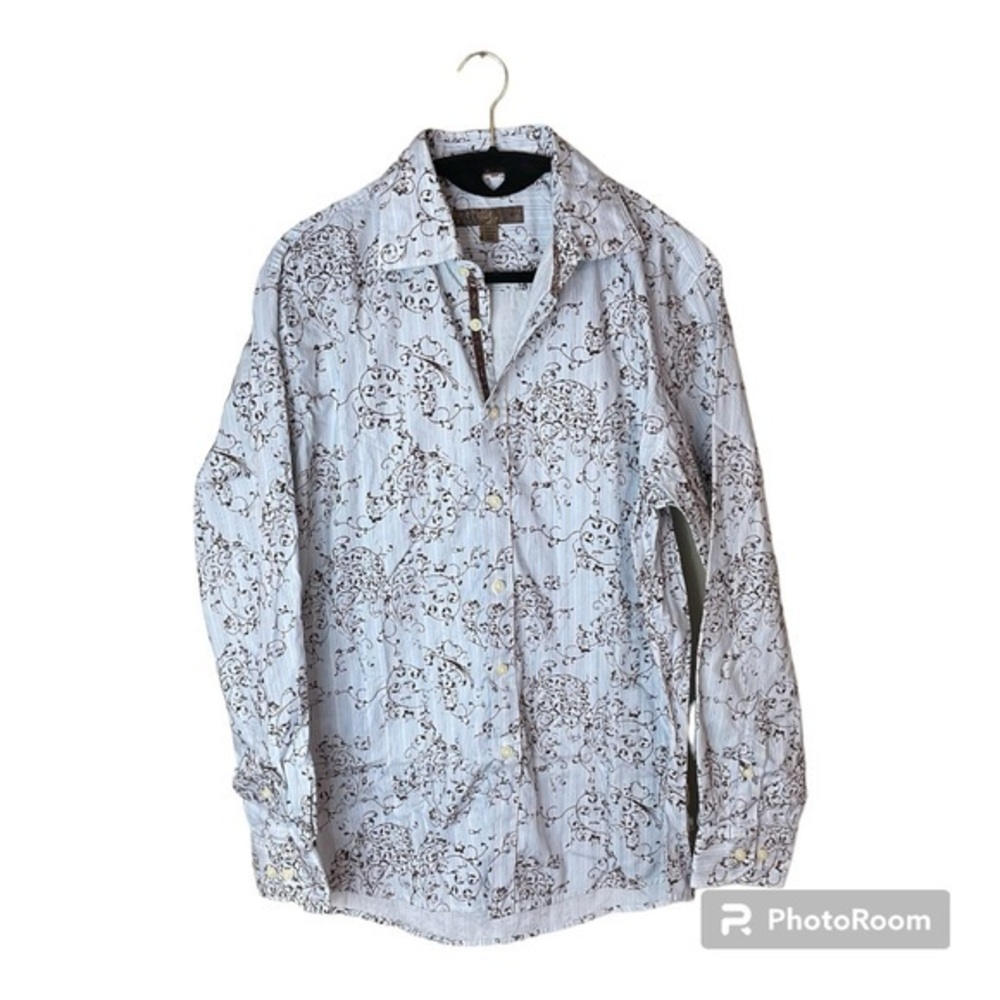 Pronto Uomo‎ Blue White Brown Long Sleeve Button Down Casual Shirt Size Medium